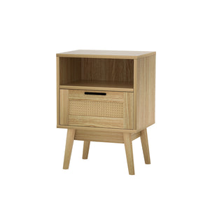 Rattan Bedside Table | 1 Drawer With Shelf | REI Oak