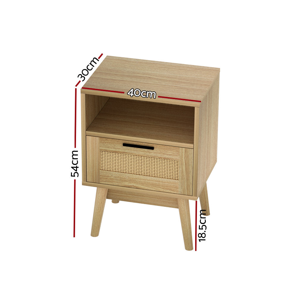 Rattan Bedside Table | 1 Drawer With Shelf | REI Oak