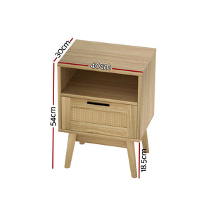 Rattan Bedside Table | 1 Drawer With Shelf | REI Oak