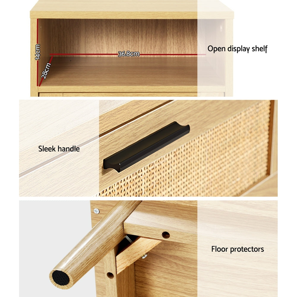 Rattan Bedside Table | 1 Drawer With Shelf | REI Oak