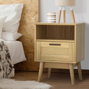 Rattan Bedside Table | 1 Drawer With Shelf | REI Oak