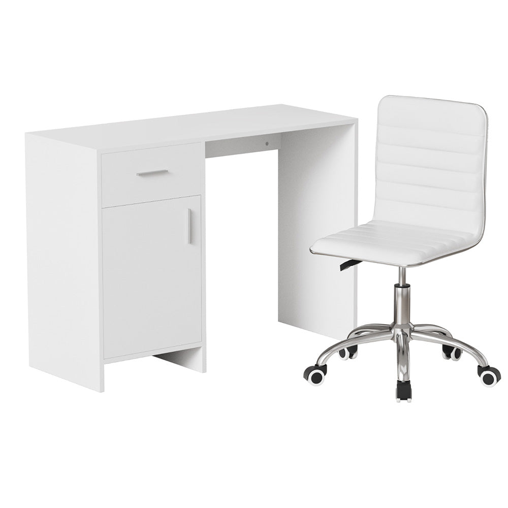 Artiss Office Set | PU Leather Chair + Home Study Desk | 100cm | White