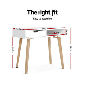 Computer Desk | Drawer Cabinet | Shelf White | 90CM
