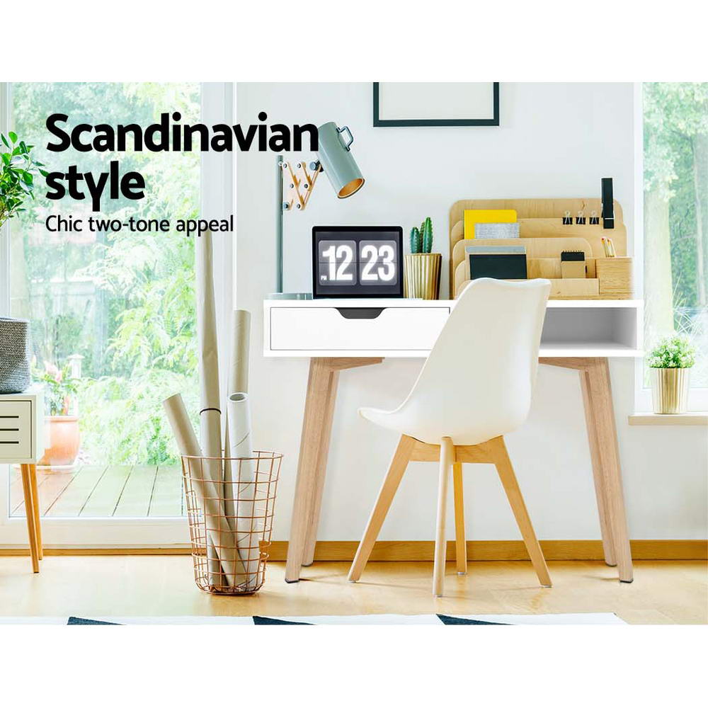 Computer Desk | Drawer Cabinet | Shelf White | 90CM