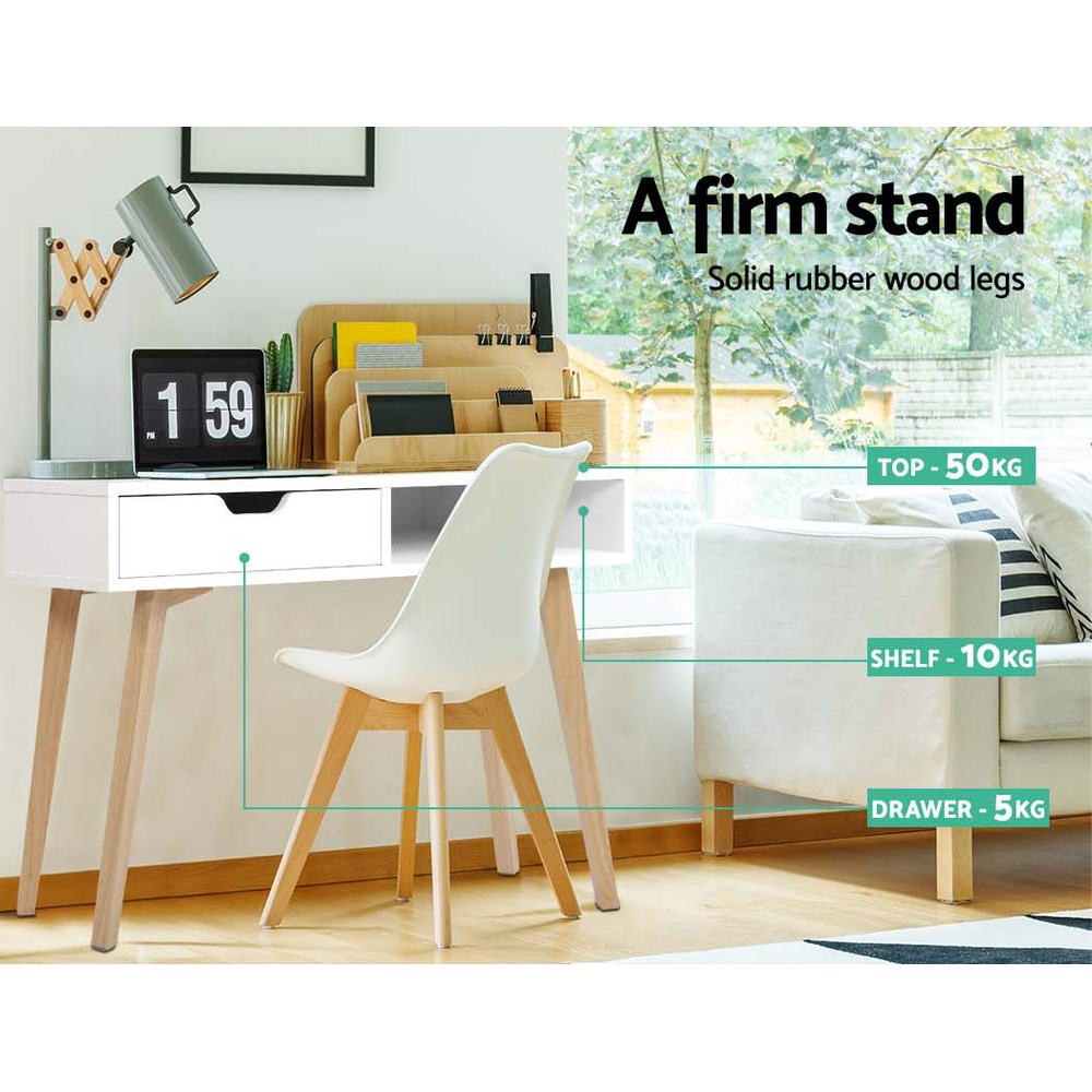 Computer Desk | Drawer Cabinet | Shelf White | 90CM