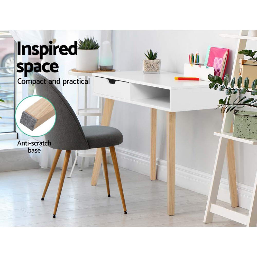 Computer Desk | Drawer Cabinet | Shelf White | 90CM