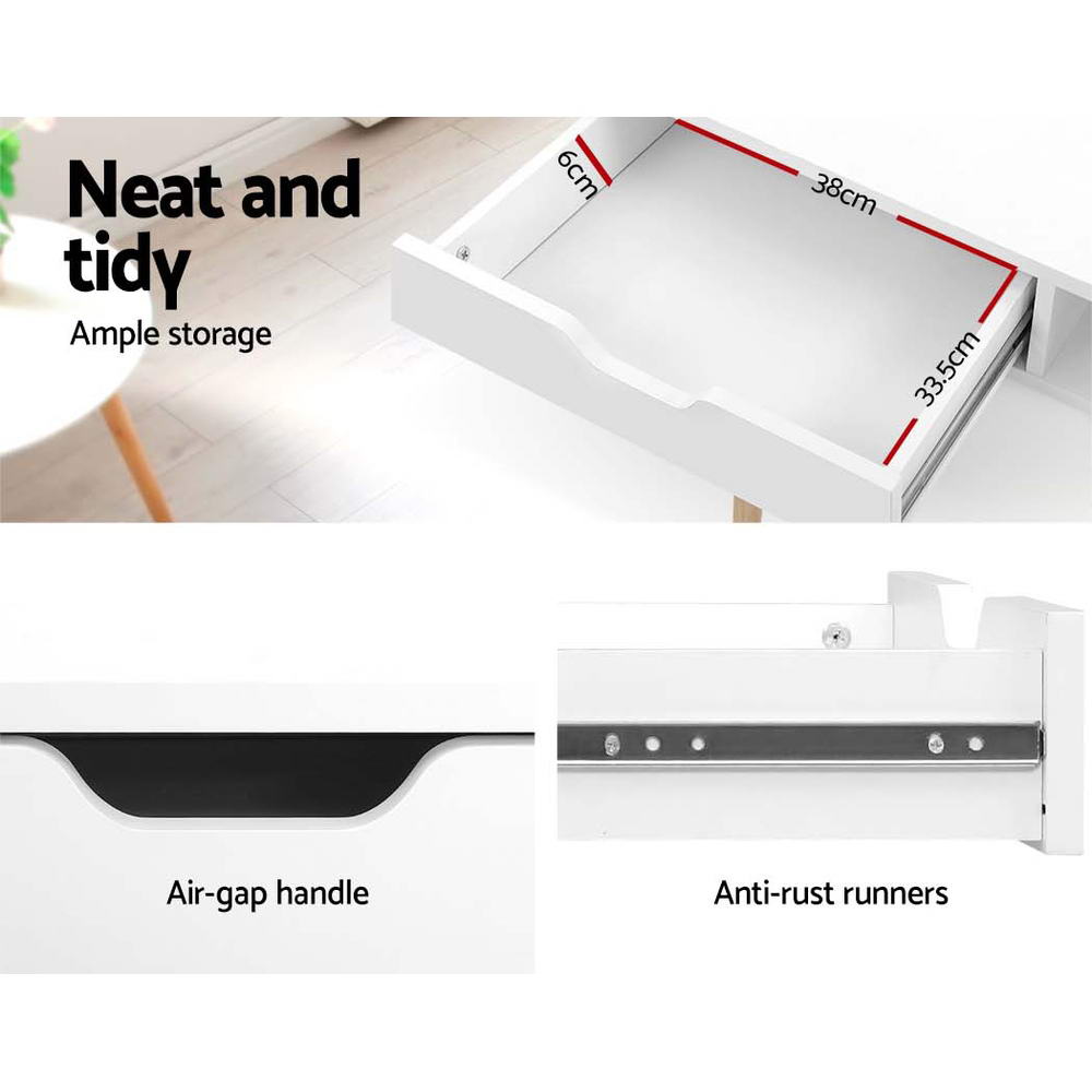 Computer Desk | Drawer Cabinet | Shelf White | 90CM