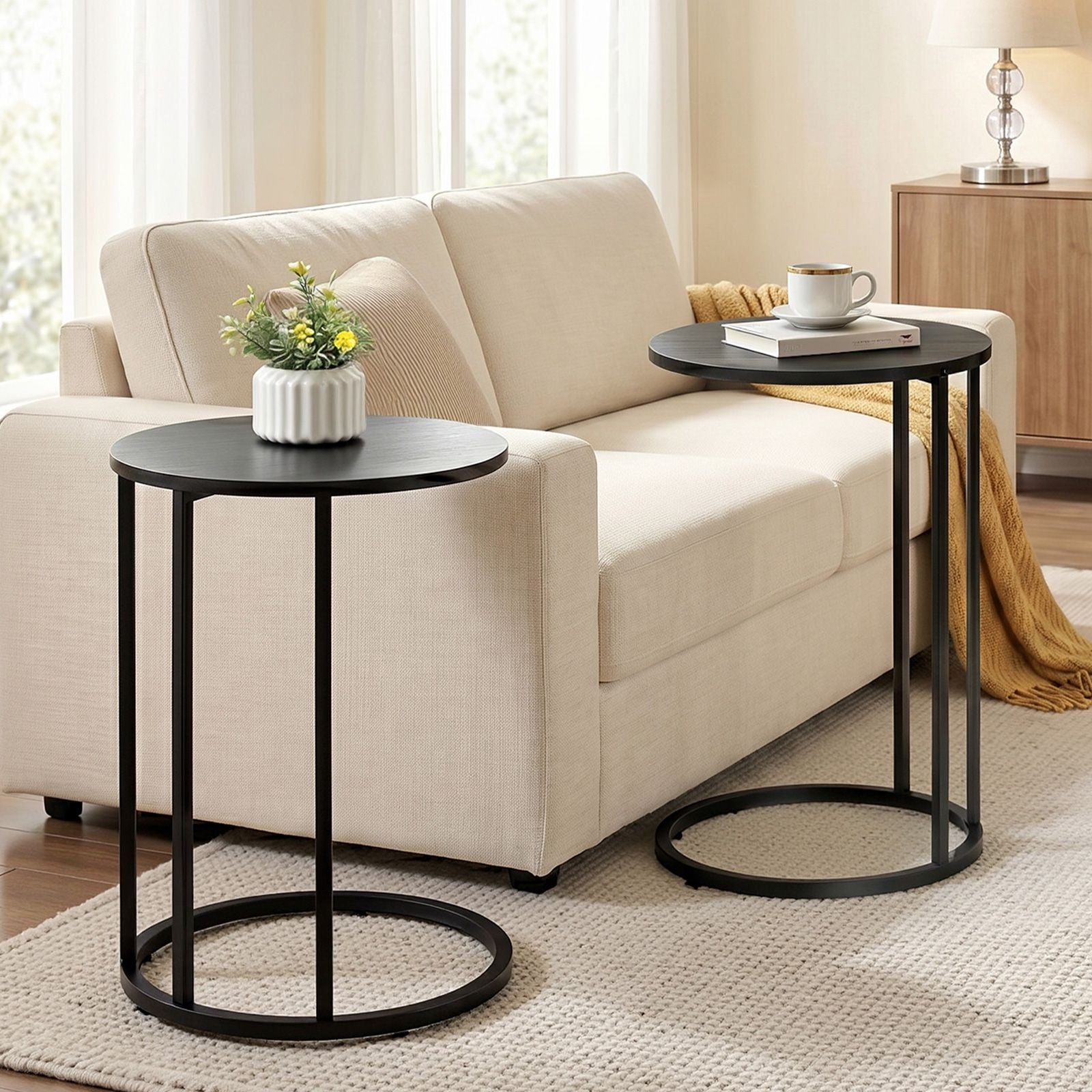 C-Shaped End Tables | 2 Pack | Round Side Tables | Black