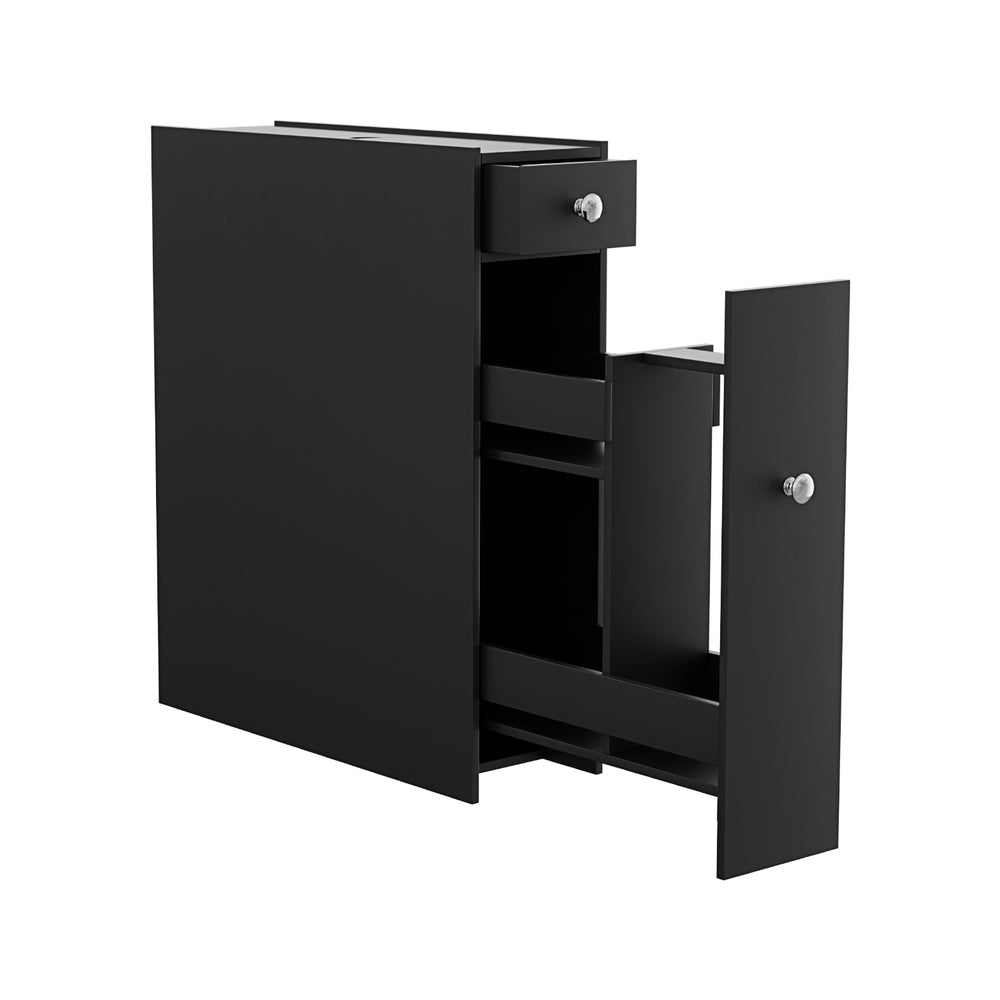 Bathroom Storage Cabinet | Toilet Slim Tissue Box Caddy Holder | Wooden | Black
