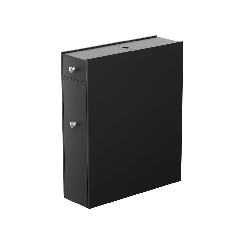 Bathroom Storage Cabinet | Toilet Slim Tissue Box Caddy Holder | Wooden | Black