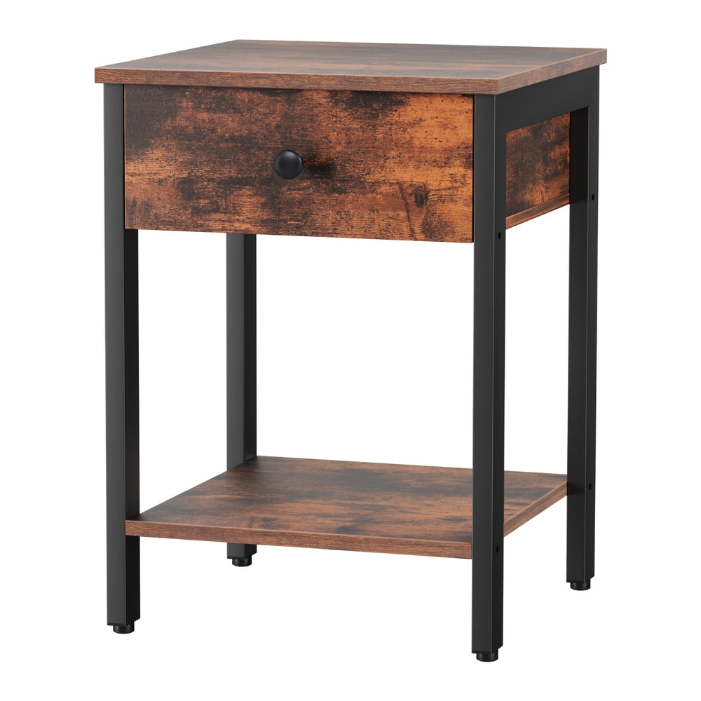 Bedside Table | Nightstand with Drawer & Shelves | Walnut Finish