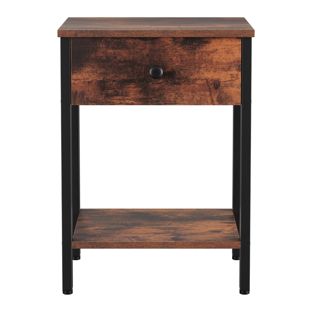 Bedside Table | Nightstand with Drawer & Shelves | Walnut Finish