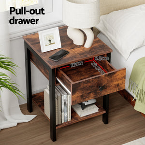 Bedside Table | Nightstand with Drawer & Shelves | Walnut Finish
