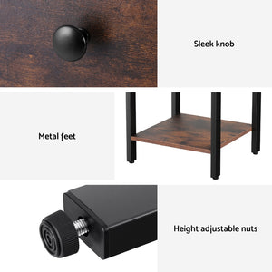 Bedside Table | Nightstand with Drawer & Shelves | Walnut Finish