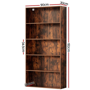 Bookshelf 5-Tier | Freestanding Storage Shelf | Walnut Finish