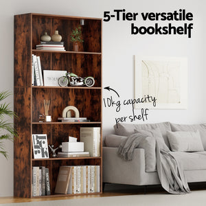 Bookshelf 5-Tier | Freestanding Storage Shelf | Walnut Finish
