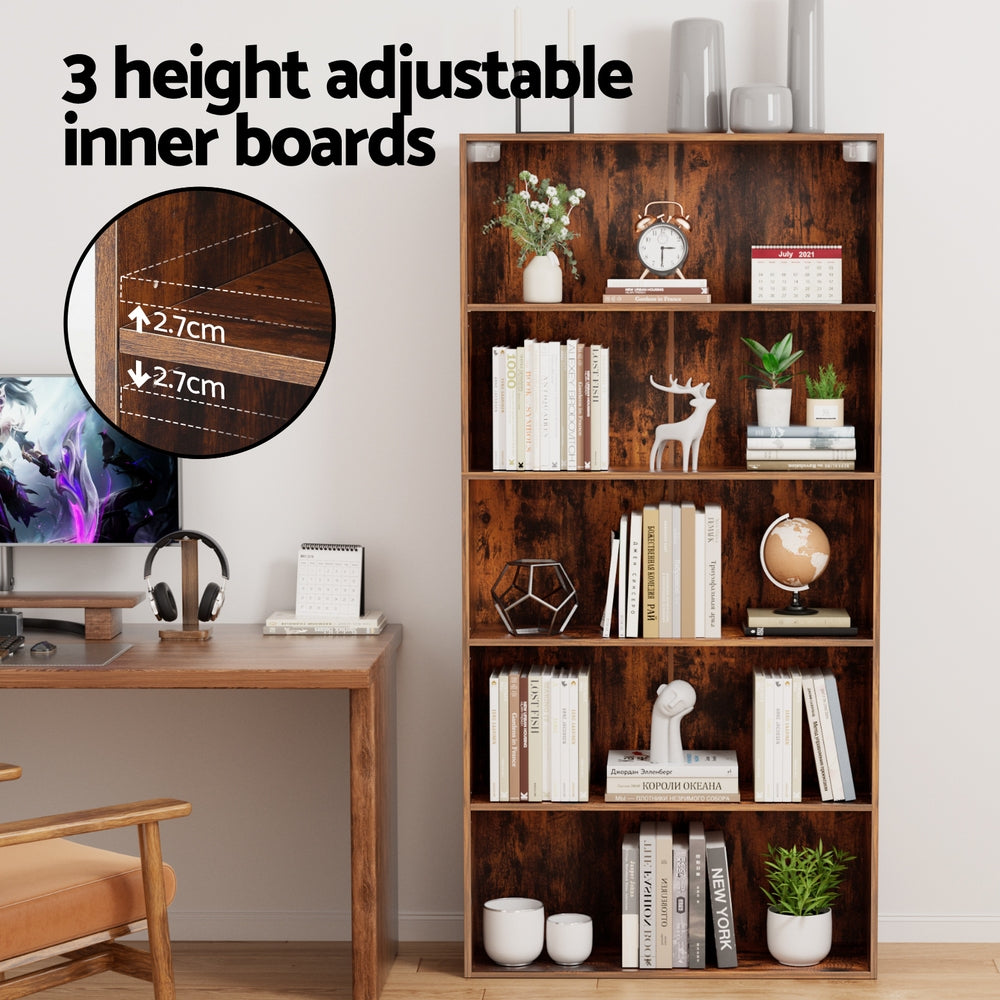 Bookshelf 5-Tier | Freestanding Storage Shelf | Walnut Finish