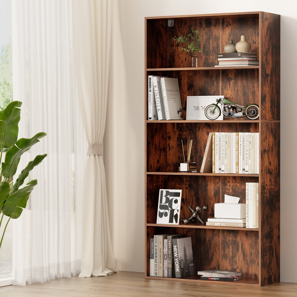 Bookshelf 5-Tier | Freestanding Storage Shelf | Walnut Finish