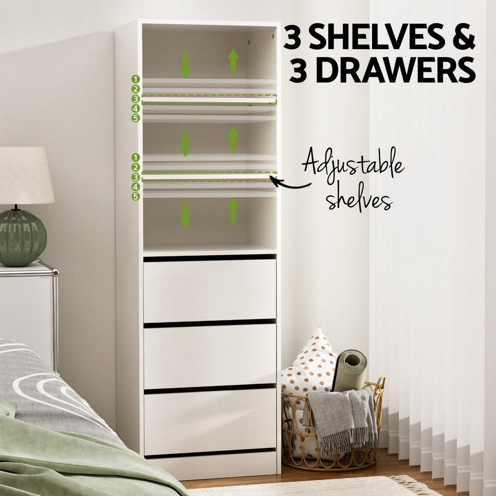 Artiss Chest of Drawers | 3 Drawer Tallboy Cabinet | White