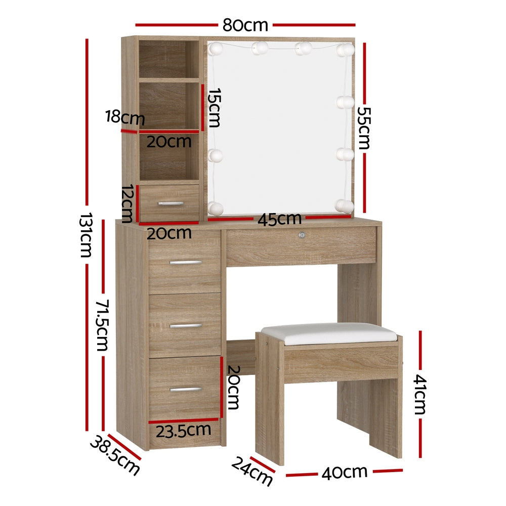 Artiss Dressing Table Set | Stool + 10 LED Bulbs | Wooden Makeup Desk
