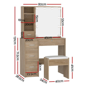 Artiss Dressing Table Set | Stool + 10 LED Bulbs | Wooden Makeup Desk