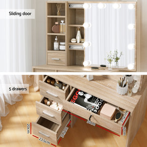 Artiss Dressing Table Set | Stool + 10 LED Bulbs | Wooden Makeup Desk