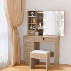 Artiss Dressing Table Set | Stool + 10 LED Bulbs | Wooden Makeup Desk