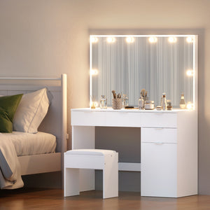 Artiss Dressing Table Set | With Stool | 10 LED Bulbs | White