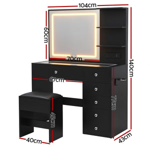 Artiss Dressing Table LED Vanity Desk Set Stool Black