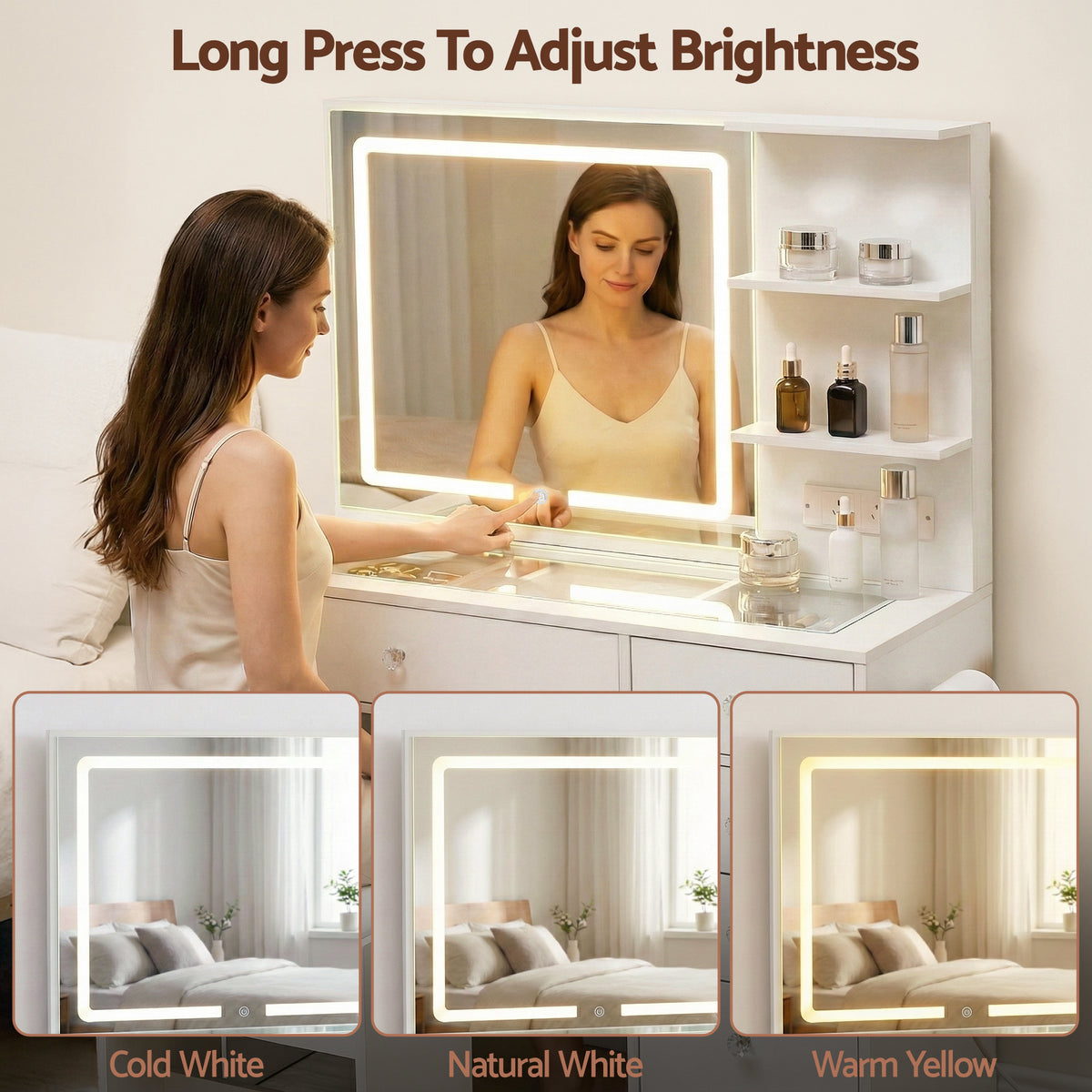 LED Vanity Set | Dressing Table + Stool | White Finish