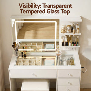 LED Vanity Set | Dressing Table + Stool | White Finish