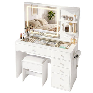 LED Vanity Set | Dressing Table + Stool | White Finish
