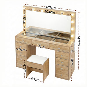 LED Vanity Table Set | Stool Included | Wood Finish