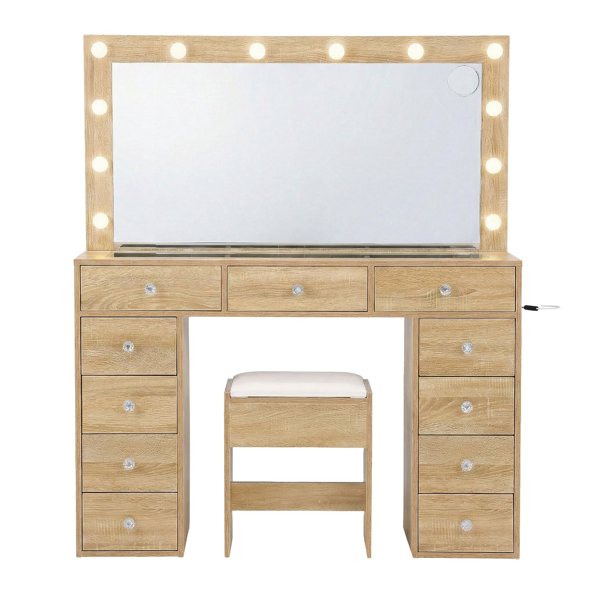 LED Vanity Table Set | Stool Included | Wood Finish