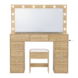 LED Vanity Table Set | Stool Included | Wood Finish