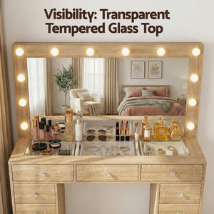 LED Vanity Table Set | Stool Included | Wood Finish