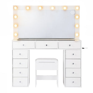 Vanity Desk Set | LED Bulbs | Stool Included | White