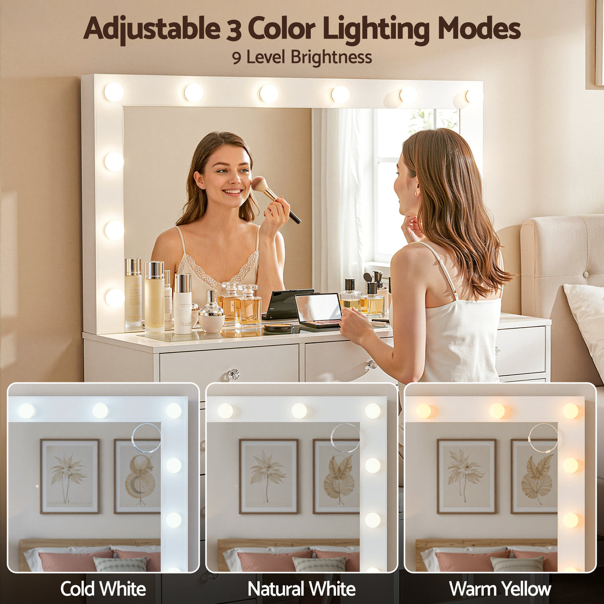 Vanity Desk Set | LED Bulbs | Stool Included | White
