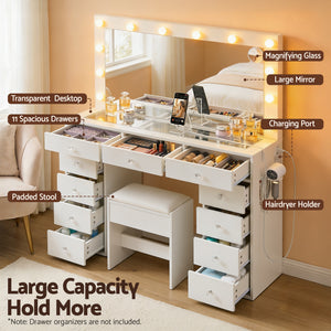 Vanity Desk Set | LED Bulbs | Stool Included | White