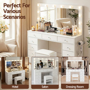 Vanity Desk Set | LED Bulbs | Stool Included | White