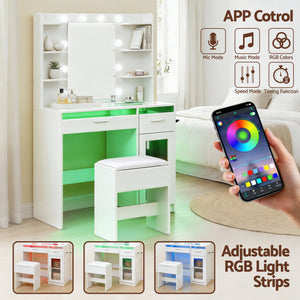 Vanity Desk Set | 10 LED Bulbs | RGB Lighting | White
