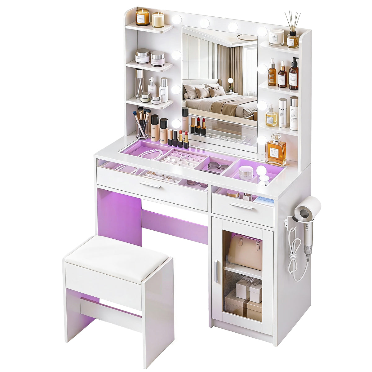 Vanity Desk Set | 10 LED Bulbs | RGB Lighting | White