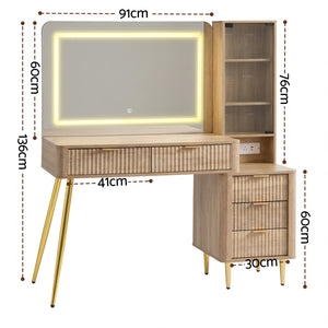 Dressing Table | LED Vanity Desk | Charging Station | Wood Finish