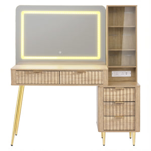 Dressing Table | LED Vanity Desk | Charging Station | Wood Finish