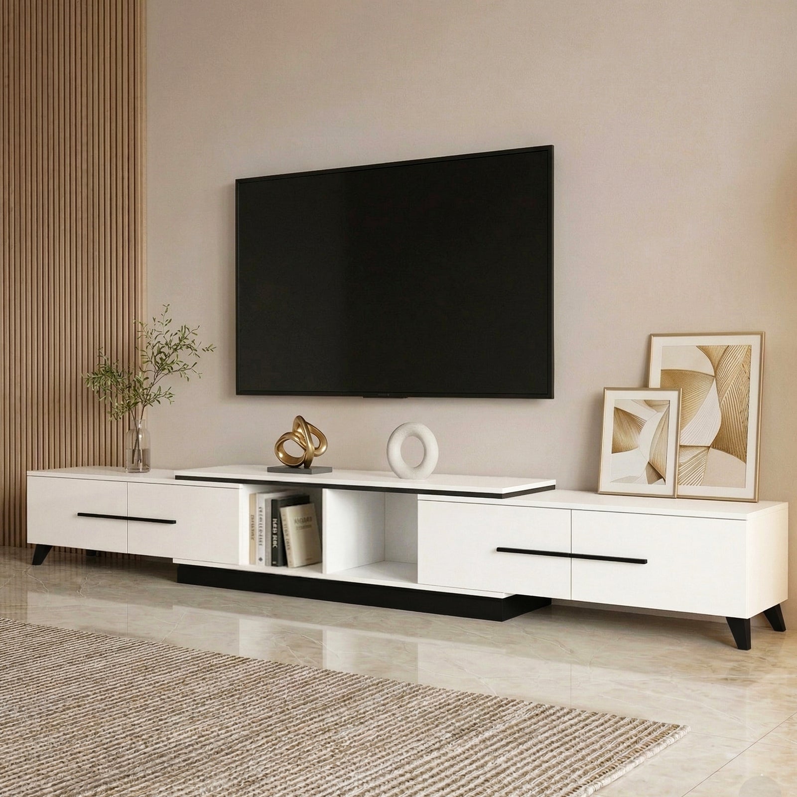 Extendable TV Cabinet | Entertainment Unit | White