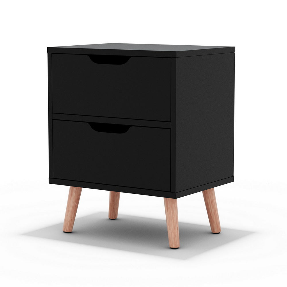 Bedside Table | 2 Drawer Nightstand | BODEN Design | Black Finish