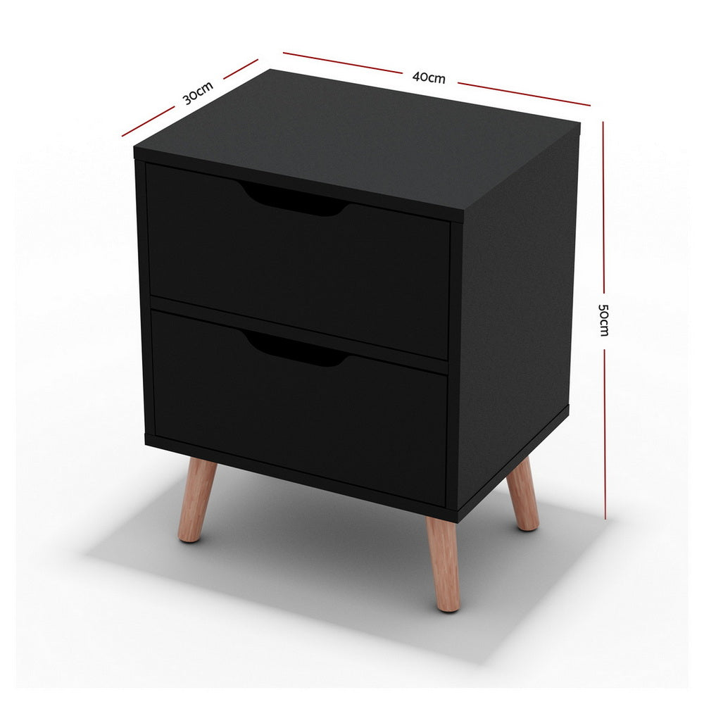 Bedside Table | 2 Drawer Nightstand | BODEN Design | Black Finish