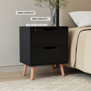 Bedside Tables Set 2pc | 2 Drawers | BODEN | Black