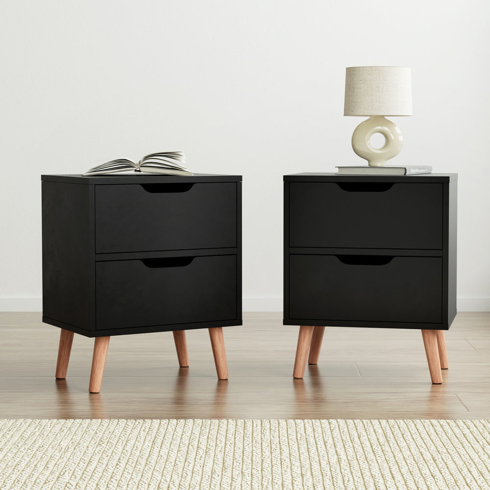 Bedside Tables Set 2pc | 2 Drawers | BODEN | Black