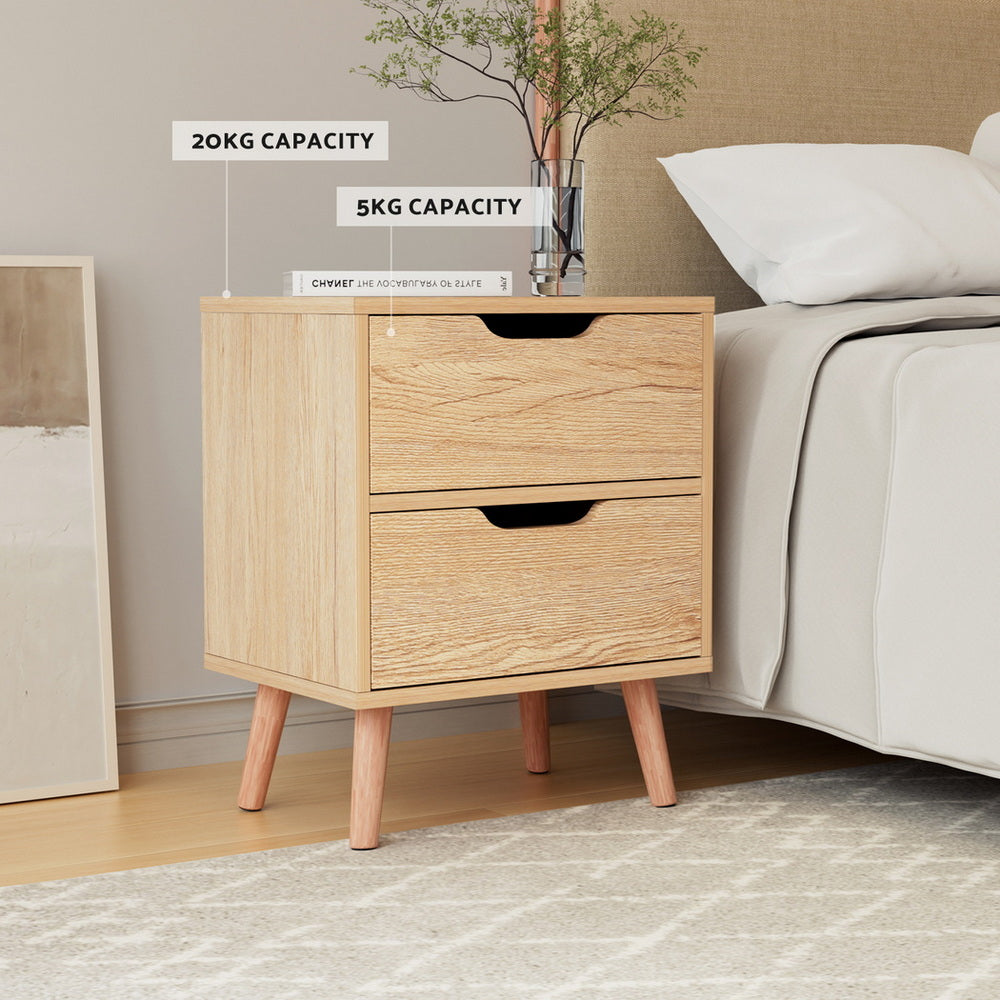 Bedside Table | 2 Drawer Nightstand | BODEN Design | Pine Finish